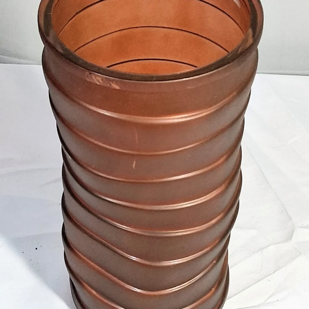 Vintage 70's Hoosier Glass Brown Vertical Ribbed Vase